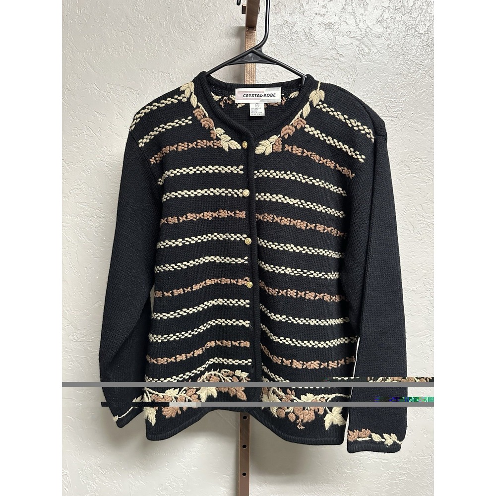 VTG Crystal Kobe Womens Sweater Large  Cardigan Autumn Embroidered Cottagecore